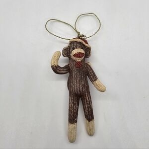 Sock Monkey Wearing Santa Hat 4 Inch Resin Textured Hanging Christmas Ornament